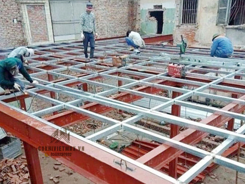 thi công sàn gác lửng khung thép