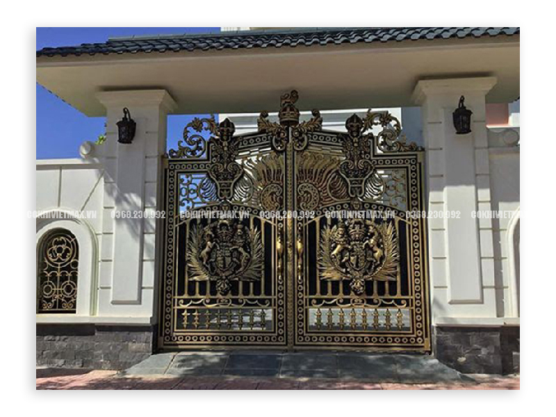Cổng nhôm đúc phong thủy họa tiết đồng tiền