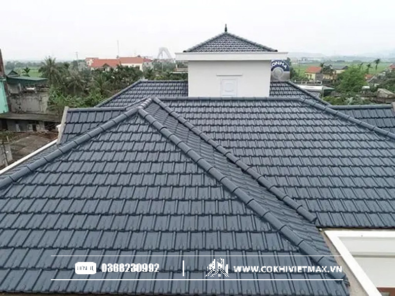  Mẫu biệt thự mini mái tôn giả ngói màu xanh rêu, thiết kế hiện đại