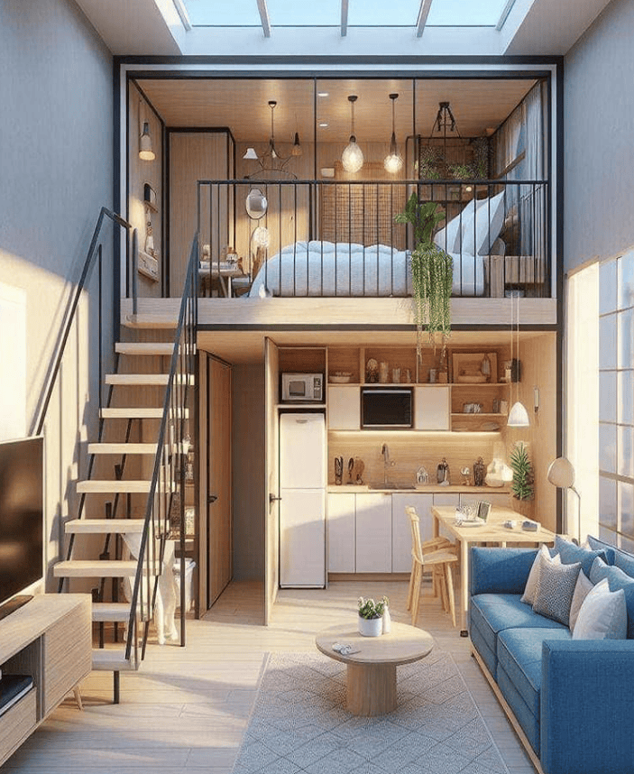 Cầu thang sắt gác lửng đơn giản